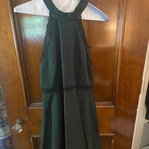 Lulus Emerald Halter Top Lace Skater Dress